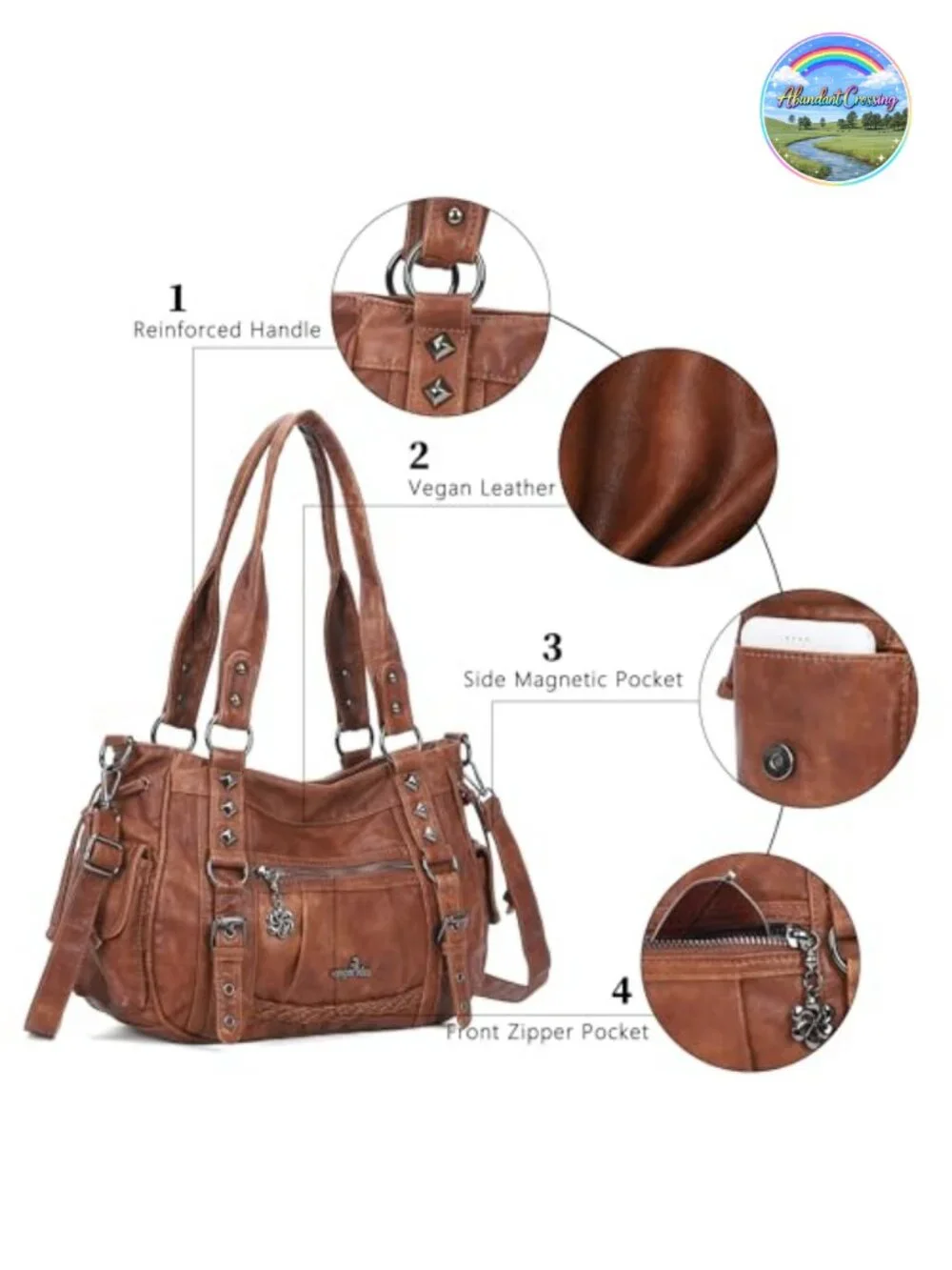 Multi Pocket Retro Hobo Handbag Satchel Tote Vegan Leather Shoulder Bag